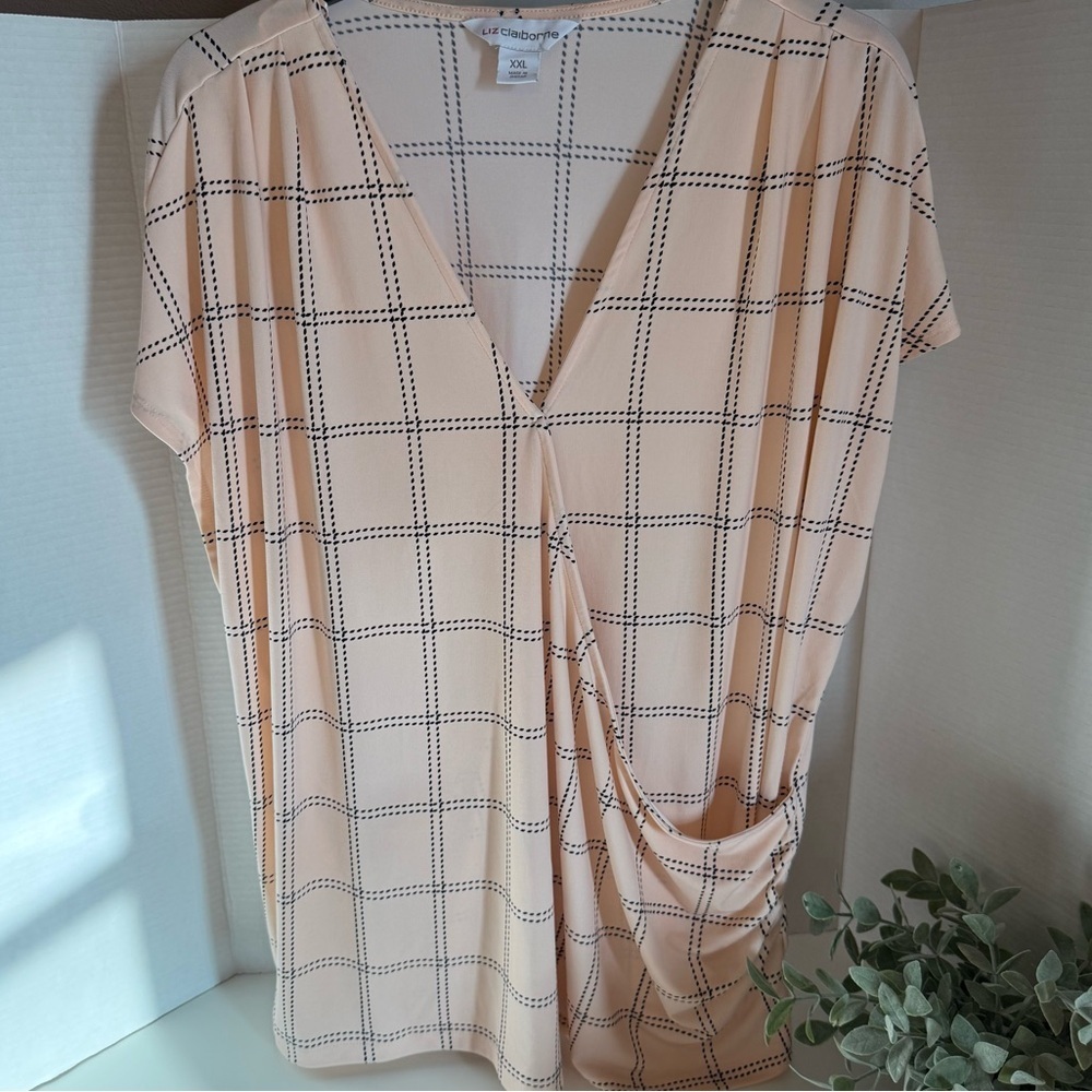 Liz Claiborne Pink & Black Faux Wrap Style Short Sleeve Silky Blouse Size XXL - Picture 12 of 14